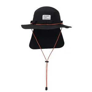 [Impermeabile] logo personalizzato resistente protezione UV a tesa larga Boonie pescatore pieghevole cappello a secchiello con stringa