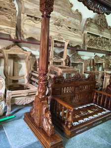 Élégante balançoire suspendue indienne de style temple Sagwan, avec sculpture d'éléphant complexe, mobilier d'extérieur traditionnel pour 2 personnes, tissu résistant 5 ans - Product Image 4