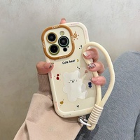 Dessin animé mignon ours TPU étui de téléphone portable pour iPhone 16 Pro Max 15 Plus 13 Mini 14-antichoc avec lanière incluse