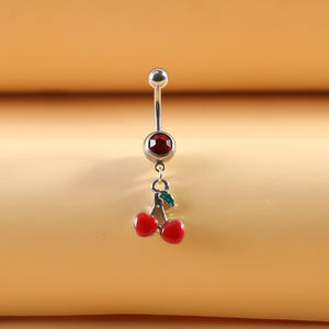 แหวนเจาะสะดือสแตนเลสสตีลประดับเพทายรูปเชอร์รี่ พร้อมจี้ห้อย ดีไซน์เก๋ เหมาะสำหรับเป็นของขวัญ - Product Image 3