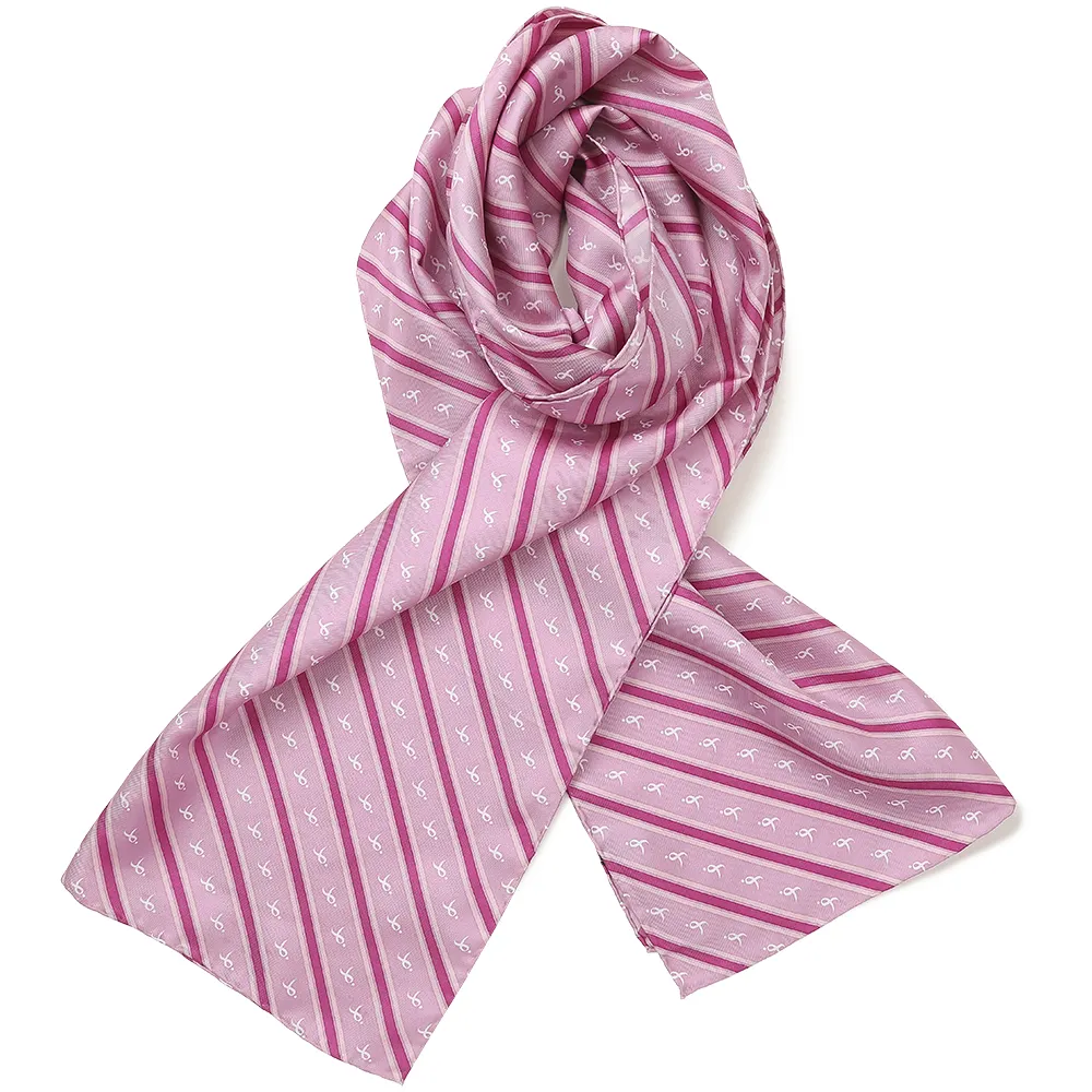パーソナライズされた乳がん啓発製品高級手巻きスクリーン印刷ピンクリボンストライプ長方形女性スカーフ