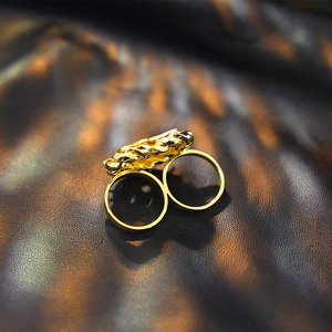 טבעות כפולות אופנתיות מפלדת אל-חלד מצופות זהב 18 קראט עם דמות מצוירת חמודה בהתאמה אישית, תכשיט לנשים, מתנה למסיבה - Product Image 3