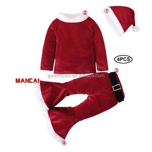 Ensemble <span class=keywords><strong>pull</strong></span>-<span class=keywords><strong>over</strong></span> en velours évasé vert <span class=keywords><strong>rouge</strong></span> en peluche pour filles et garçons, pantalon, chapeaux, ceinture, costume de Noël, costume de père noël - Product Image 2