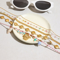 Collier d'été en acier inoxydable, style Miami Cuban Link, tendance bohème, avec perles tressées et breloques étoile de mer et coquillage