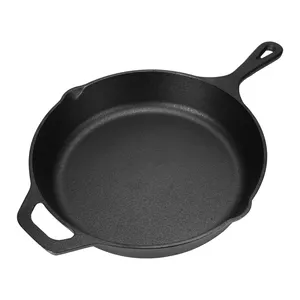 Nonstick Cast Iron Skillet With Pour Spouts For Searing Baking Grilling Outdoor Vegetable Oil Cast Iron Skillet