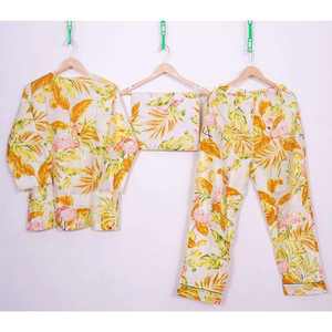 Conjunto de Pijama Vintage 100% Algodón Satinado, Transpirable, Cintura Elástica, Fabricante Indio, Calidad de Exportación, Ropa de Dormir Estampada para Mujer - Product Image 2