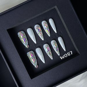 Hecho a mano 10 piezas Summer Flower Mood ABS Estilo francés Stiletto Press-On Nails <span class=keywords><strong>Uñas</strong></span> artificiales para dedos - Product Image 5