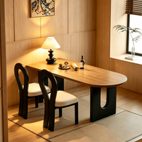 Table de salle à manger de style rétro français, îlot ovale, plateau noir, mobilier pour petit appartement