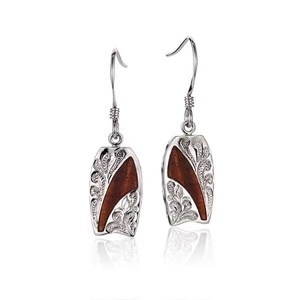 Pendientes de Gancho de Plata de Ley 925 con Incrustaciones de <span class=keywords><strong>Madera</strong></span> de Koa, Diseño de Vida Marina, Estilo Tropical Hawaiano - Product Image 1