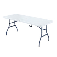 Table pliante d'extérieur en HDPE moulé par soufflage, blanche, portable, avec structure métallique pliable, pour le camping, le rangement, la salle à manger, mobilier d'extérieur