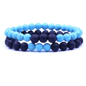 Armband Voor Vrouwen Kerst Sieraden heren Armbanden Energie Elastische Touw Paar Turquoise Bead Lava Natuursteen 8mm