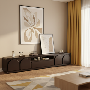 Ensemble de meubles de salon modernes de luxe léger, style rétro français noir, meuble <span class=keywords><strong>TV</strong></span> et table basse aux coins arrondis, pour petits appartements - Product Image 1