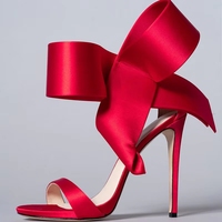 Sandales à talons ouverts pour femmes avec grand nœud, en satin, talon fin, chaussures de soirée