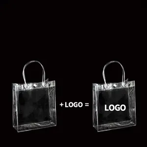 Transparent Pvc Tote Shopping Bags Clear Custom Logo Plastic Waterproof Mini Makeup Toiletry Wholesale Pvc Storage Bags