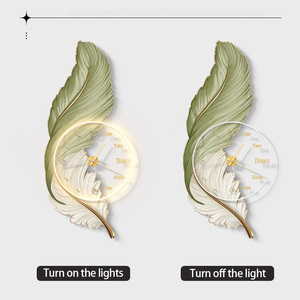 공장 도매 가정 장식 벽 그림 깃털 벽 예술 LED 조명 크리스탈 도자기 그림 시계 벽화 - Product Image 6