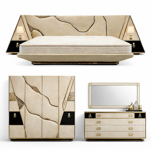 MOONTOP Adjustable Convertible Headboard Luxury Style Chenille <b>Frame</b> <b>Bed</b> Furniture Set Modern Double Back Design King Size <b>Bed</b> - Product Image 2