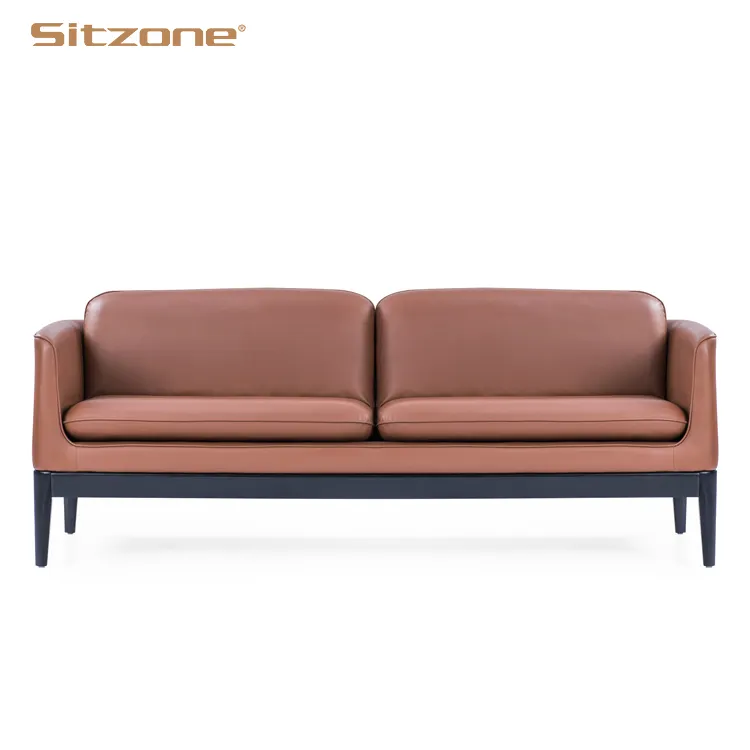 Sitzone hot sell 3 seater leather office sofa with wooden sofa legs