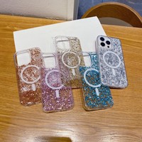 Coque arrière de téléphone portable en époxy pailleté, nouveau design, antichoc, avec chargement magnétique sans fil pour iPhone 17 16 15 14 13 12