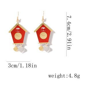 Pendientes Colgantes de Casa de Jengibre Navideña para Mujer, de Aleación con Esmalte y Cristal, Joyería de Fiesta, Estilo de Dibujos Animados Lindo, 11cm - Product Image 2