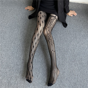 Medias de malla de diamantes para mujer, de red de alta elasticidad antigancho pantimedias, patrón Floral, medias de <span class=keywords><strong>rejilla</strong></span> huecas negras sexis de lujo - Product Image 2