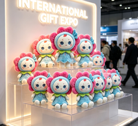 Boneka Bunga Padang Rumput, Hewan Boneka Berbulu, Kepala Kelopak Merah Muda, Mata Biru, Gaun Peri, Bantal Kawaii, Dekorasi Anak, Hadiah