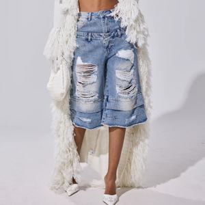 Jeans Anchos Vintage Personalizados de Alta Calidad, 100% Algodón, Lavado Ácido, Estilo Urbano, Pantalones Cortos - Product Image 1