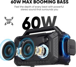 Inwa Bamboo Black Portable <b>Speakers</b> Jobsite 5-10W Waterproof Loud Outdoor Bass <b>Wireless</b> Boombox Home Theatre Computer 2.0 - Product Image 2