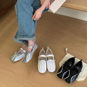 Zapatos de mujer estilo lazo 2026, novedad de verano, estilo casual versátil, versión coreana, bailarinas de satén de punta baja para mujer - Product Image 5