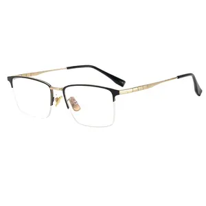 Hengtai-gafas cuadradas de negocios para hombre, lentes que combinan con todo, con forma de cara, de alta calidad, con bloqueo azul, con corazón cromado óptico