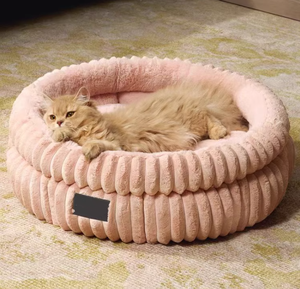 Cueva de gato cerrada cálida, cama de lujo para perros, terciopelo de leche grueso, nido redondo de tamaño pequeño para sueño profundo, patrón sólido - Product Image 6