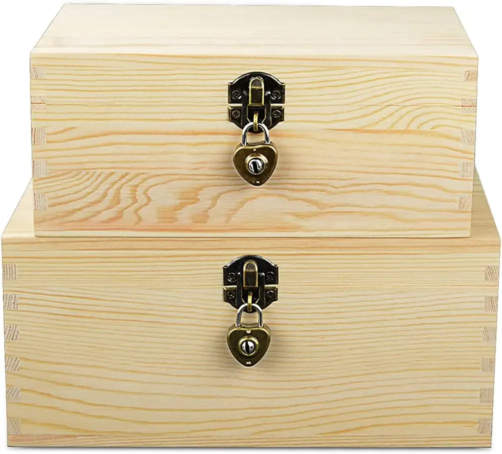 ロックキー付き木製収納ボックスヒンジ付き蓋付き木製装飾ボックスラッチDIYクラフト記念品ボックスケーストレジャーオーガナイザー