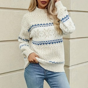 Women's Snowflake Knit Sweater Crew Neck Long Sleeve <b>Pullover</b> Christmas Holiday <b>Jumper</b> - Product Image 6
