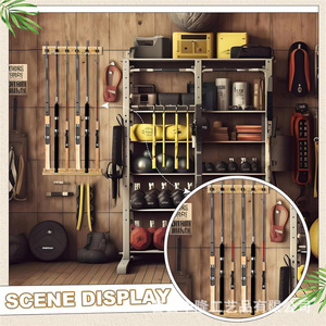 Wooden Fishing <b>Rod</b> Rack Wall Mounted Storage Organizer For Home Use Durable Natural Wood Color 1 Layer - Product Image 3
