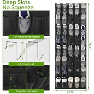 Organisateur de chaussures à suspendre sur la porte, 40 poches, en maille respirante, pour le rangement des chaussures derrière les portes ou sur les murs, noir - Product Image 2