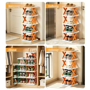 Étagère à chaussures verticale étroite, tour de rangement compacte empilable pour espaces restreints, étagères d'angle en plastique pour entrée, chambre à coucher - Product Image 6