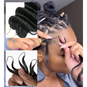 Extensions de cheveux humains bouclés au crochet, tresses sans nœuds, mèches de cheveux humains bouclés birmans pré-bouclées - Product Image 5