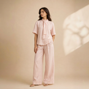 Women's Solid Bohemian <b>Linen</b>/Cotton Summer Suit Mandarin Collar Sleeveless Blazer Belted Waist Ankle Pant Two-Piece Eco-Friendly - Product Image 1