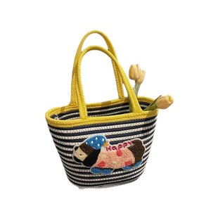 Striped Tote Bag Dachshund Design Woven Basket Color Block Cartoon Handbag Everyday Fashion Women's Bag - Product Image 5