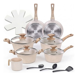 High Quality Ceramic Coated Pot <b>Pan</b> Silicone Glass Lids Soft Touch Handle Non Stick 15 Piece Forged Aluminium Cookware Set - Product Image 1