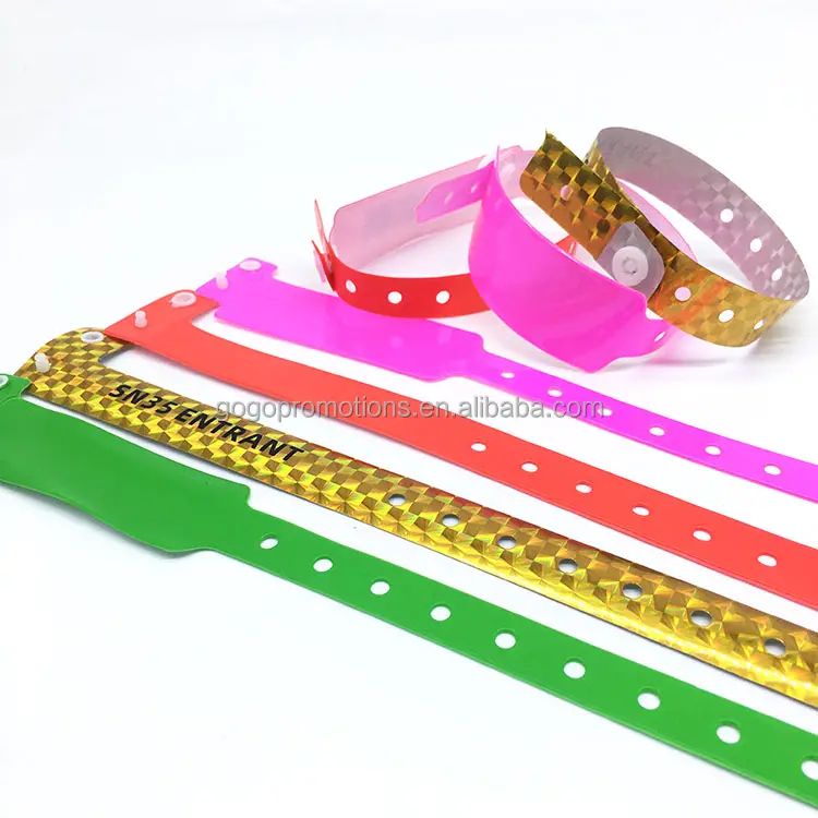 Colorful printed logo custom wide shape vinyl wristbands plastic wrist bands for festival events