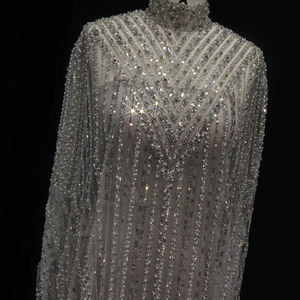 فستان سهرة و حفلات حورية البحر مسلم من مجموعة دبي LSZ118 من Jancember بخصر طبيعي ومطرز بالترتر مع شال متضمن - Product Image 6