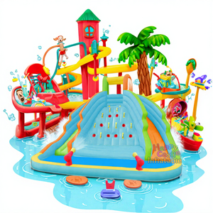 Château Gonflable Happy Castle 13x12,7 pieds, Toboggan Aquatique Gonflable Oxford Personnalisé en Usine pour Jardin, Piscine à Eaux Vives, 2 Voies, Installation Facile - Product Image 3