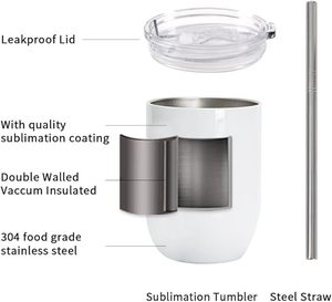 Gobelet isotherme à double paroi en acier inoxydable avec revêtement en poudre de 12 oz, pour le bureau, le café, le vin - Product Image 6
