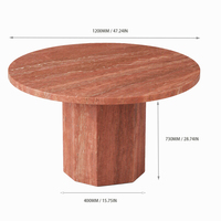 Table de salle à manger ronde en travertin rouge naturel de luxe, table sur piédestal en pierre organique moderne pour villas et hôtels haut de gamme