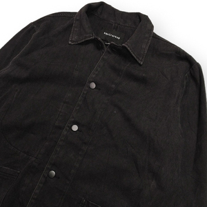 Squirorkop Custom <strong>Black</strong> Twill Cotton Denim <strong>Chore</strong> <strong>Jacket</strong>,Men's Vintage Washed Top Button-up Shacket Streetwear Fashion Style - Product Image 5
