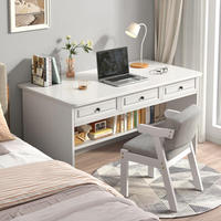 Bureau d'étude moderne blanc avec 3 tiroirs et étagère intégrée, ensemble de bureau minimaliste, table d'ordinateur pour étudiant, chambre, appartement