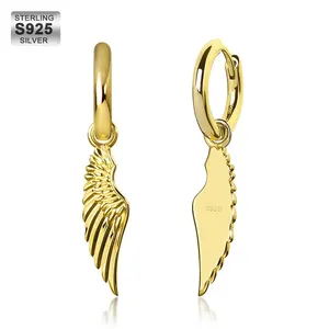 KRKC&CO Hip Hop Hoop Earrings Angel Wing Charm Small Hoop Earrings Silver Gold Hoop Earrings with Angel Wing Charm