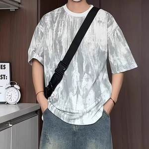 Camiseta de Manga Corta para Hombre, Verano 2025, Estilo Moderno, Marca de Moda, Simple, Versátil, con Cuentas, Sólida, Holgada, Informal, Transpirable, Vintage - Product Image 2