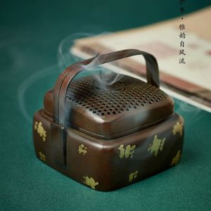 Quemador de Incienso de Cobre Hecho a Mano, Estilo Antiguo con Detalles Dorados, Portátil, para Uso en Interiores, Accesorio para la Ceremonia del Té - Product Image 2