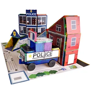 142 PCS My City Police Office Magnet STEM Magnetic Construction Building Block Educational Toys Set Magnetic Tiles